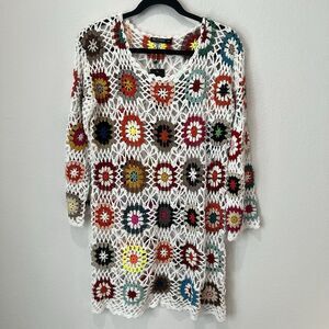 Nasty gal Granny Square Crochet Dress Sz M/L Long Sleeve Women Boho flawed read